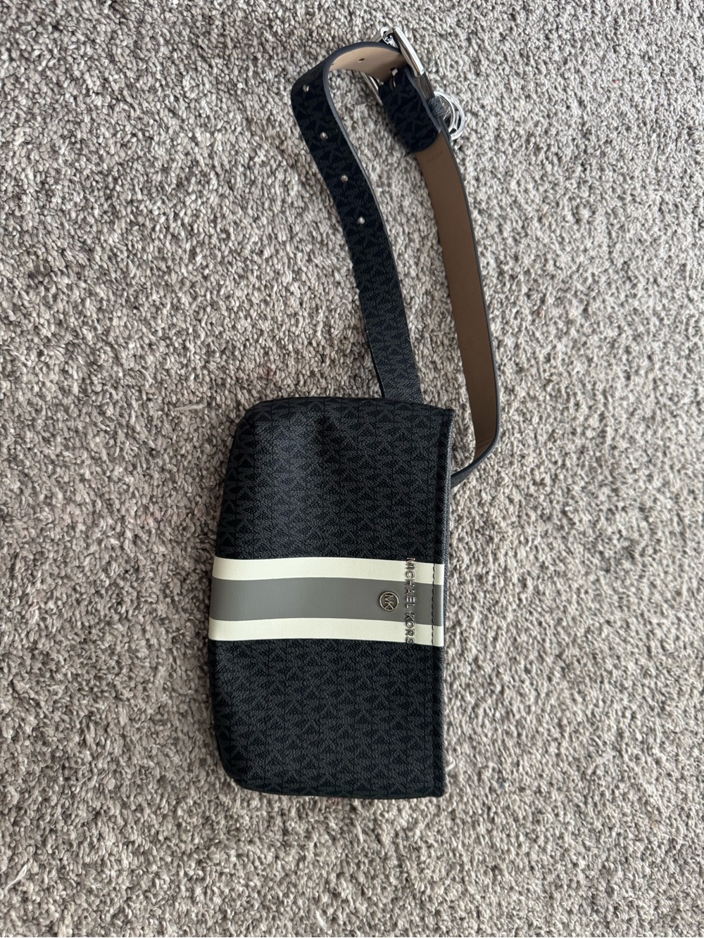 Michael Kors Black Crossbody Bag with White and Gray Stripes